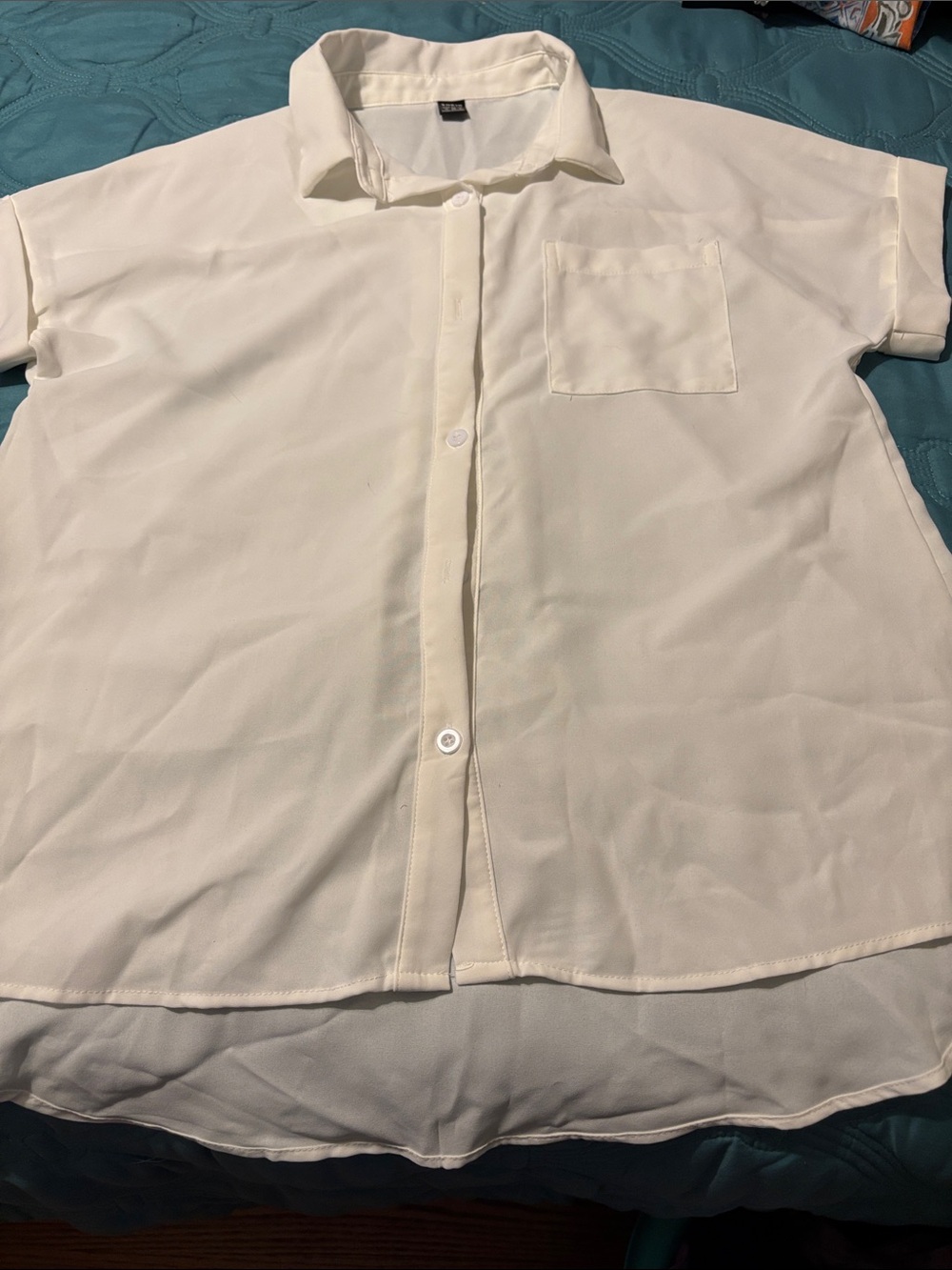 SHEIN Cream Short Sleeve Button-Up Blouse